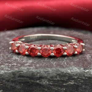 NEW Certified 3mm Garnet Moissanite 7 Stone Half Eternity Band Ring